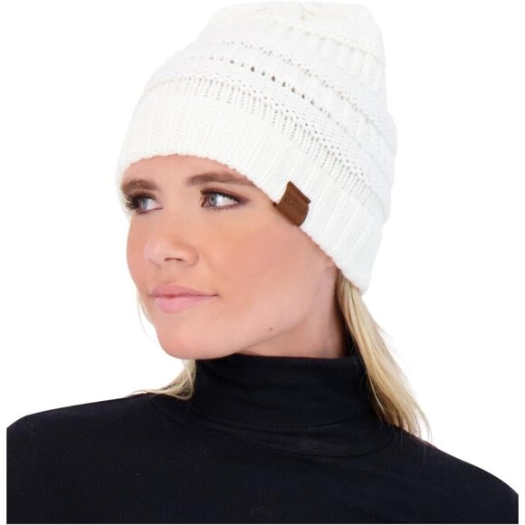Chunky Knit Women's Beanie - Ultra Warm Winter Hat in Ivory, One Size Fits Most - Picture 6 of 6